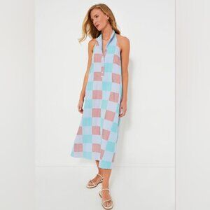 Tuckernuck Women's Madras Jagger Red Blue Teal Orange Striped dress size Small